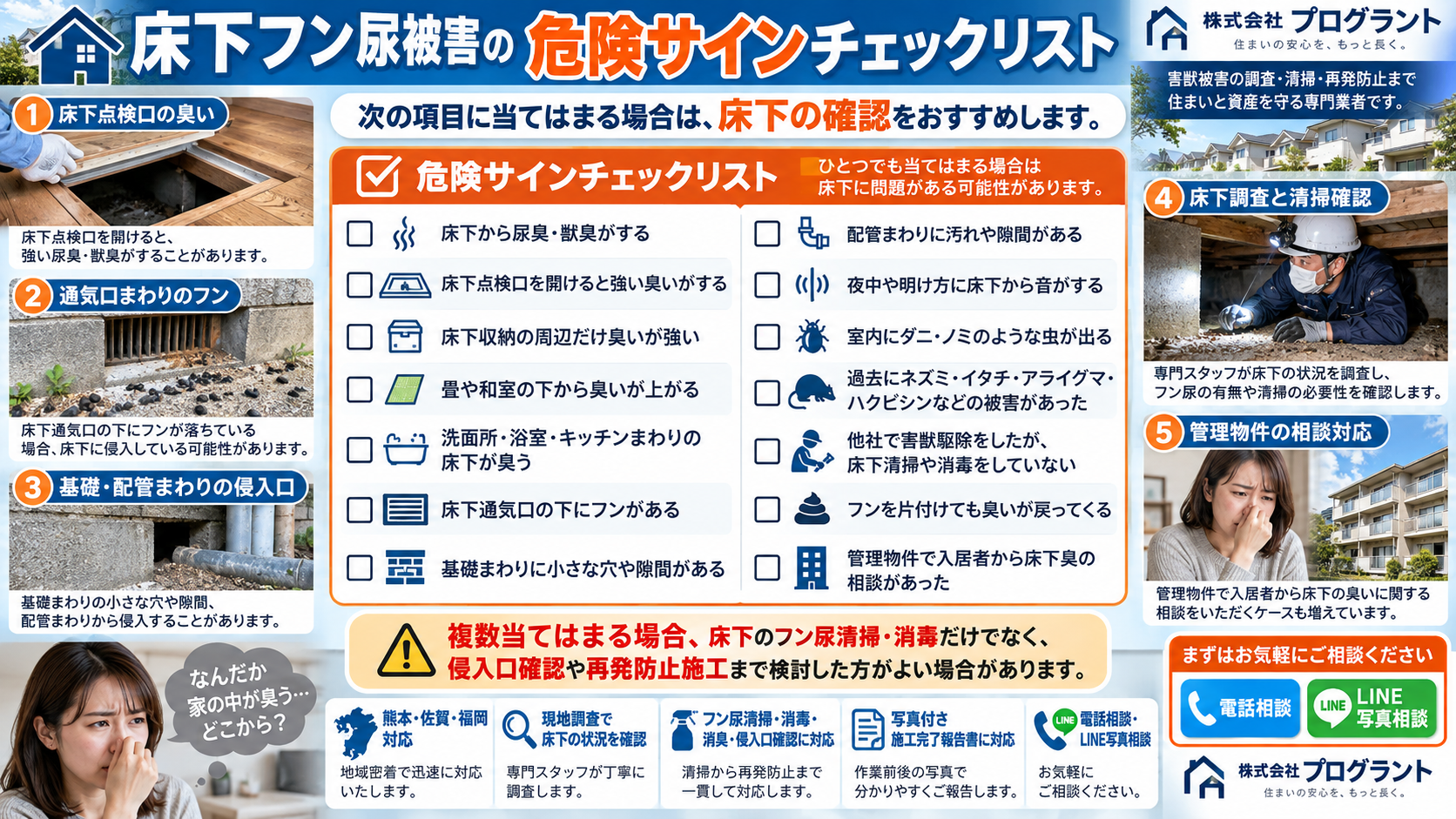 床下フン被害の危険サインチェックリスト